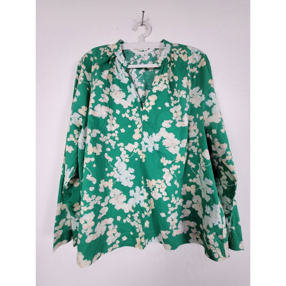 Marc O'Polo Womens Floral Popover Blouse Top Size 44 Green/White Organic Cotton